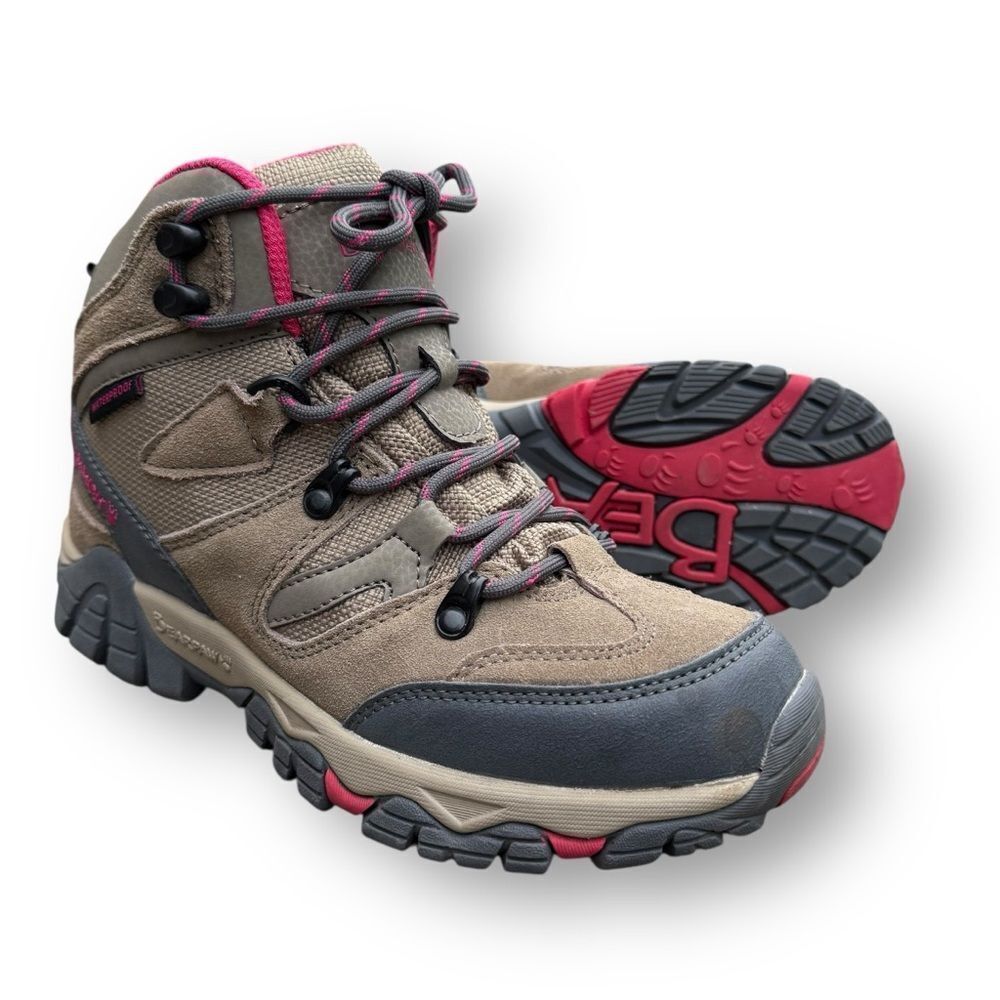 BearPaw Women's Tan and Gray Hiking Shoes with Pink Highlights